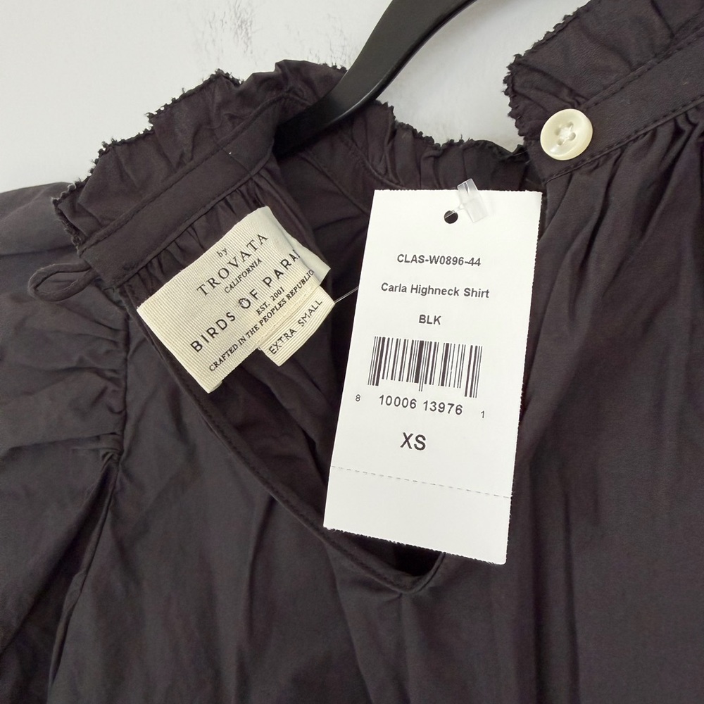 NWT! Birds Of Paradis Trovata Size XS • Carla Blouse Black High Neck Ruffle. - Picture 6 of 6